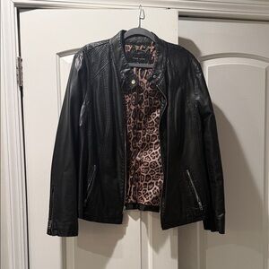 Blank NYC Black Leather Jacket with Animal Print Lining
